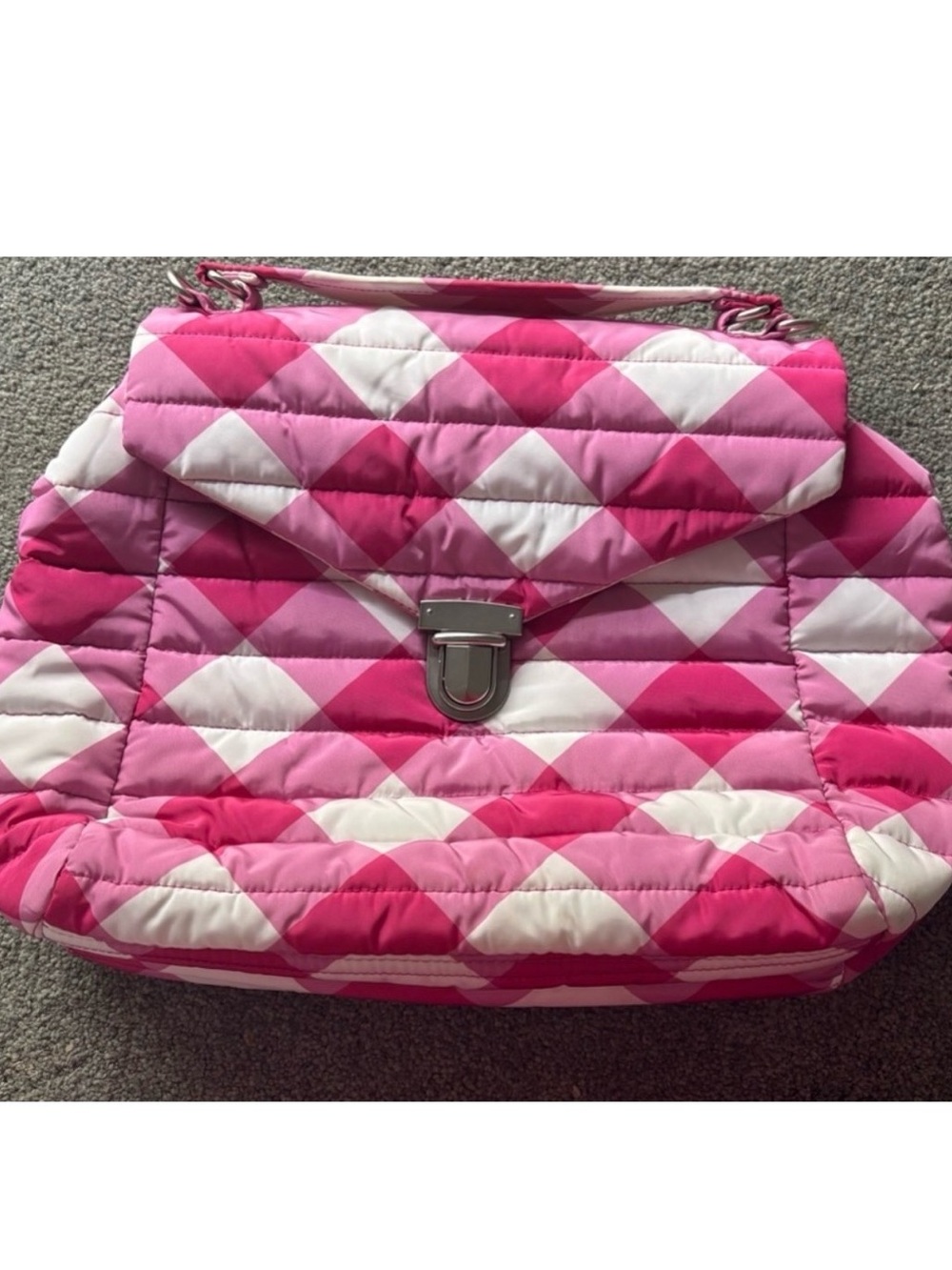 Pink Quilted gingham hand Bag nylon flaws
